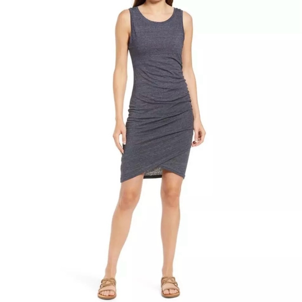 Treasure and Bond women's sleeveless dress ruched navy night heather XXS